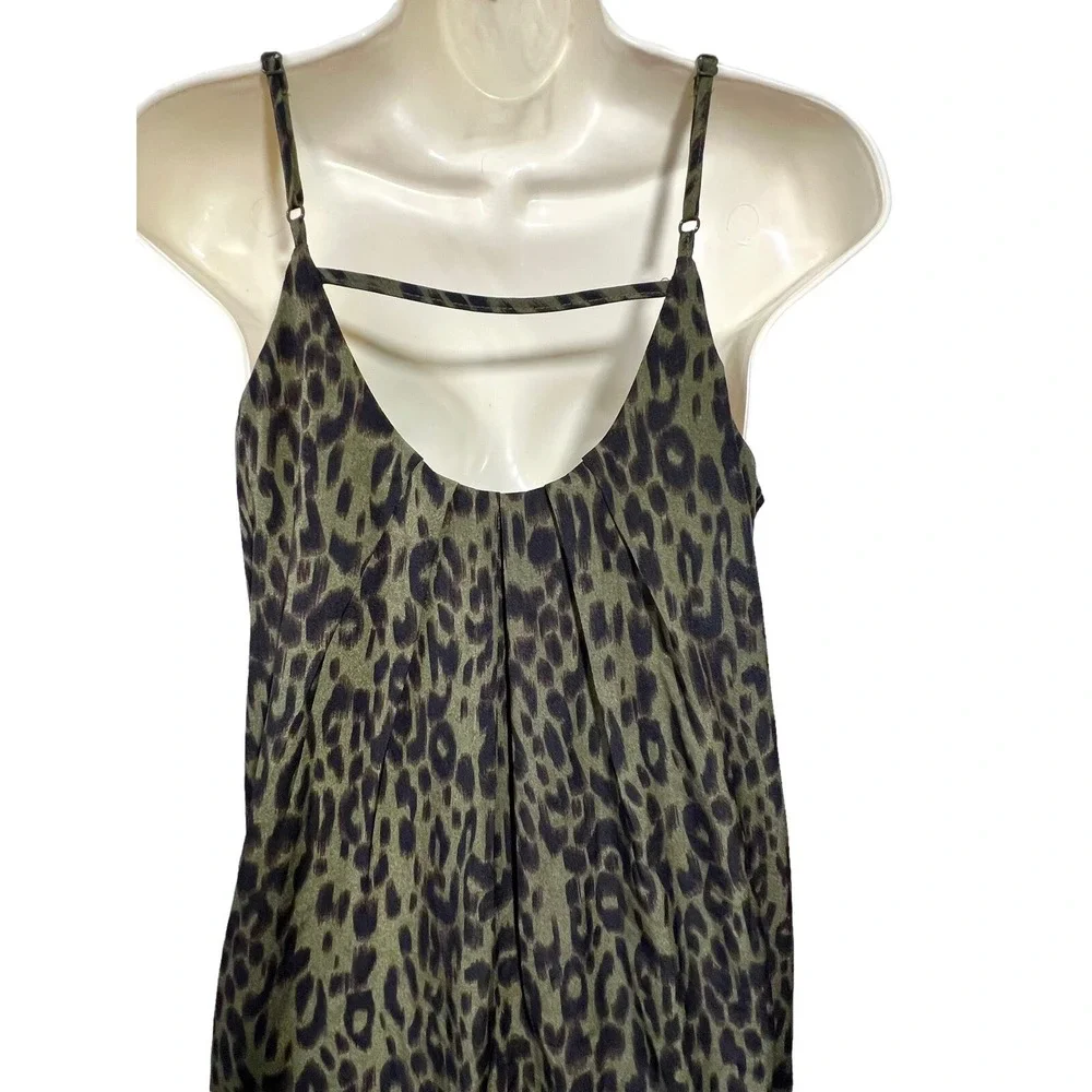 THML Midi Slip Dress Small‎ Sleeveless Olive Green Black Animal Print Lined